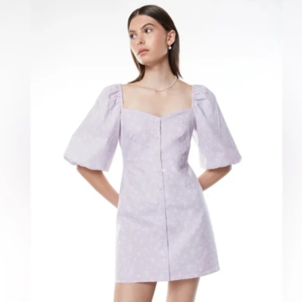 Oak + Fort Purple Floral Puff Sleeve Mini Dress – Size Medium